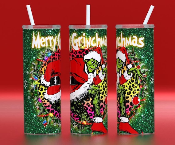 Sublimation Digital Download PNG 20 oz Skinny Tumbler Design Straight and Tapered Wrap Merry Grinch Mas