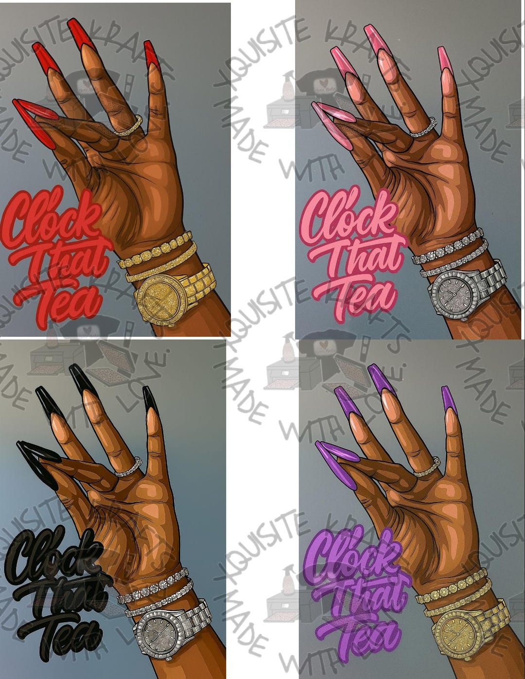 Clock That Tea With Watch and Nails 9 Different Colors Canva Template ...
