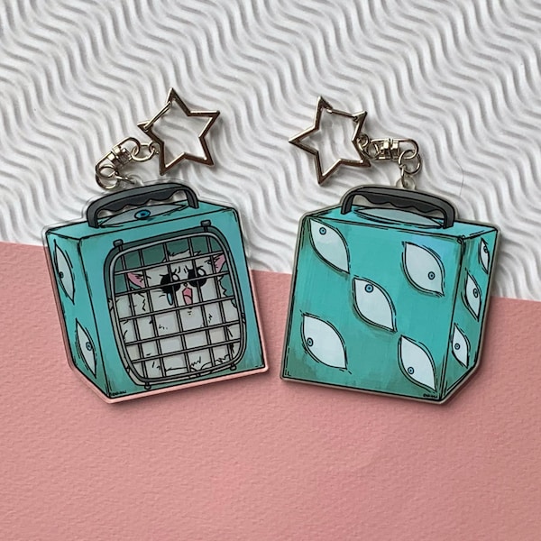 2.5in cute and funny prison realm sensei cat carrier double sided acrylic charm