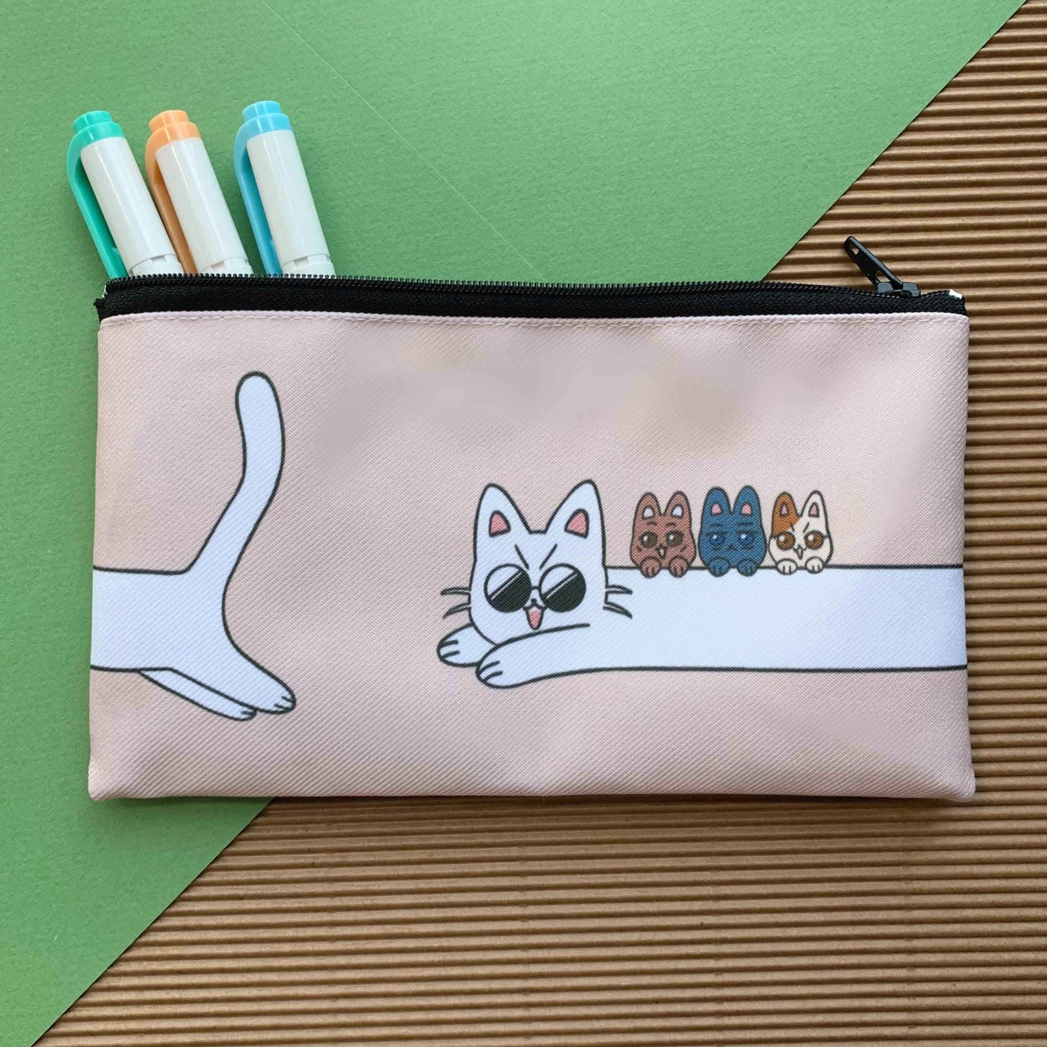 Canvas Pencil Case, Cats Pencil Pouch, Back to School, Student Supplies,  Standing Pencil Case, Large Pencil Pouch, Grey Cats Pencil Case 