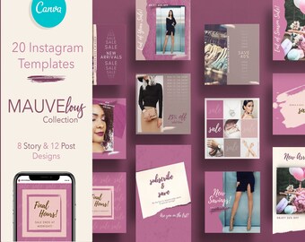 Instagram Templates for Canva | Customizable IG Post and Story Products & Services Sale Bundle, Purple Social Media Marketing Pack