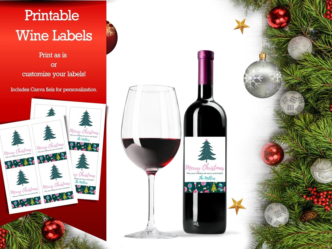 Christmas Wine Label Printables, Customizable Holiday Win Labels, Ready ...