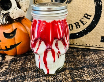 Bloody Skull Candle | Oddity Candle | 13 oz Glass Jar Candle | Scented Soy Candle | Unscented Soy Candle