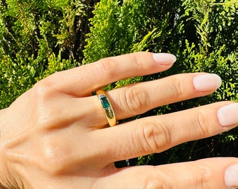 14K Solid Gold Emerald Ring - Statement Art Deco Jewelry - Green Emerald Ring - Gold Emerald Ring - Adjustable Ring - Emerald Ring