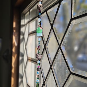 Cactus beaded suncatcher, sparkling window decoration, rainbow maker, dopamine decor, indoor hanging art, unique gifts for mom, gift for her