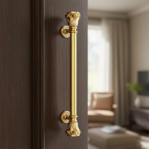 24 inch Gold Finish Brass Door Handle: Ornate Entrance Hardware