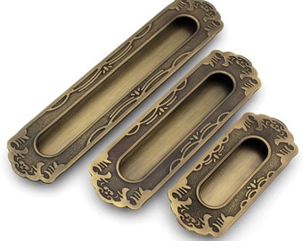 Embedded ABVIN Sliding door Concealed handles Flush Pull in Antique Vintage finish Cabinet Dresser Slider Handle And Drawer pulls - 1 pcs