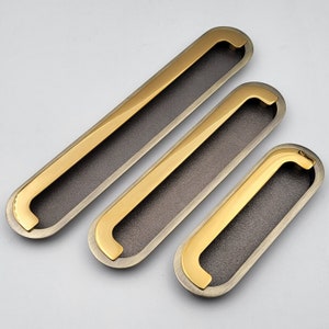 Embedded ABVIN Sliding door Concealed Drawer handles Flush Pull in Antique Gold finish Cabinet Dresser Slider Handle Drawer pulls - 1 pcs