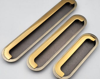 Embedded ABVIN Sliding door Concealed Drawer handles Flush Pull in Antique Gold finish Cabinet Dresser Slider Handle Drawer pulls - 1 pcs