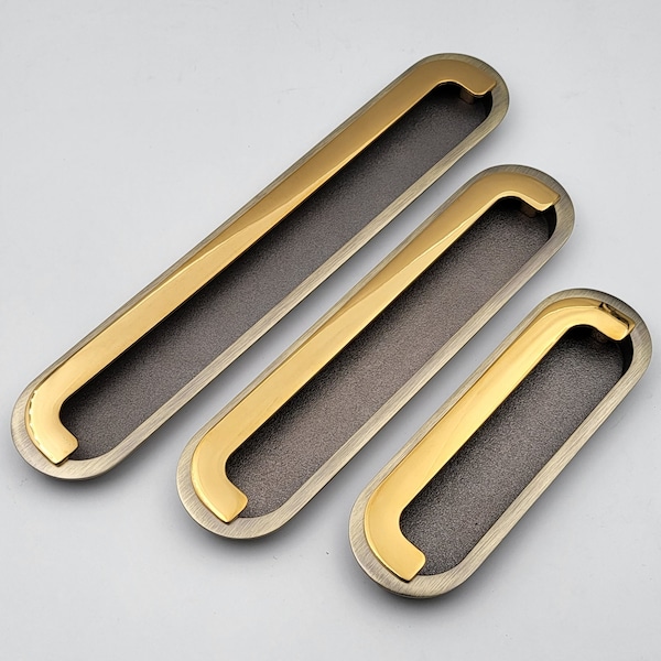 ABVIN Sliding door Concealed And Drawer handles Flush Pull in Antique Gold finish Cabinet Dresser Slider Handle And Drawer pulls - 1 pcs