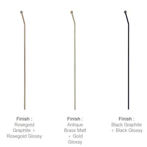 May include: Three metal rods with different finishes: rose gold, antique brass, and black graphite. Each rod has a small ball at the top.