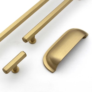 Modern Solid Brass Hex Cabinet Pull: Gold Furniture Handle