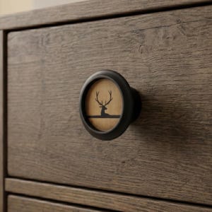 Deer Antique Black Drawer Knob: Rustic Cabinet Pull