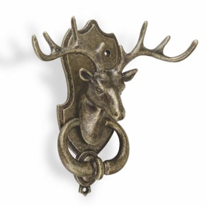 Handcrafted Brass Stag Door Knocker: Unique Front Door Decor