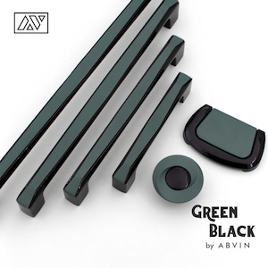 Tirador de armario moderno en negro y verde: pomo fino para muebles