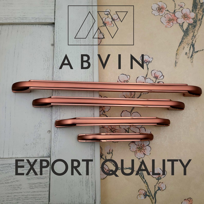 Handles Pulls Cabinet Drawer Copper Finish Modern Rose Gold Etsy