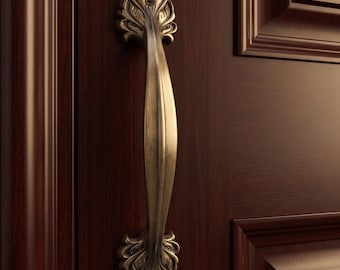 Brass Flower Door Handle: Antique Style Long Pull Bar