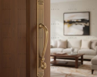 20 inch Antique Plate Solid Brass Door Handle: Ornate Entrance Hardware