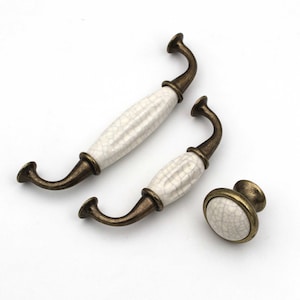 Ceramic Cabinet Pull Handle – Antique Brass Bar Drawer Pull (1 Pc)