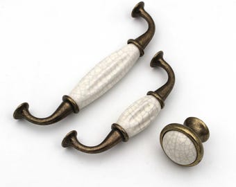 Ceramic Cabinet Pull Handle – Antique Brass Bar Drawer Pull (1 Pc)