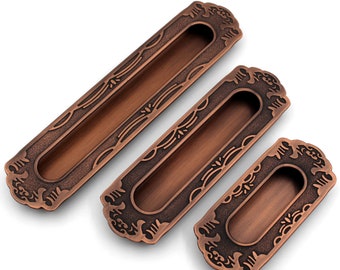 Embedded ABVIN Copper Sliding door Concealed handles Flush Pull Antique Vintage finish Cabinet Furniture Slider Handle Drawer pulls - 1 pcs