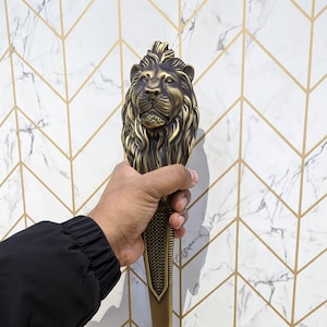 19.5&quot; Large Lion Antique Door Handle, Door Handles for Main Door, Handle Lion Head Design - 1 Pcs