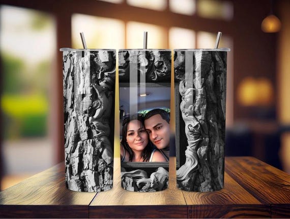"Personalized Rustic Wood Tumbler with Custom Photo Frame – Perfect Unique Gift for Loved Ones and Special Occasions"