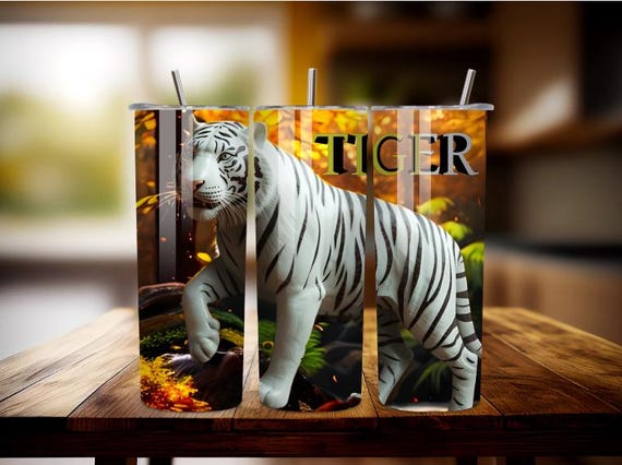 White Tiger 3D Stainless Steel Tumbler – Bold Jungle Design, Unique Wildlife Cup for Nature Lovers, Durable & Stylish"