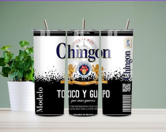 Vaso estilo cerveza mexicana Chingón / Taza de viaje Fiesta de 20 oz, Vaso estilo cerveza mexicana de 20 oz, Vaso de acero inoxidable con frase divertida en español.
