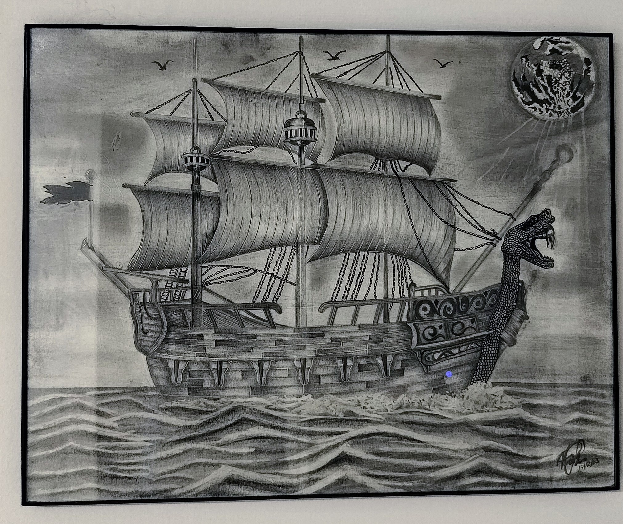Pirate Ship Drawing, Pencil Drawing, Signed Original Drawing, Ship ...