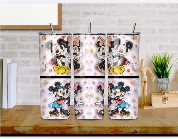 Kids Cartoon Couple 20oz Tumbler | Cute Mouse Design | Stainless Steel Skinny Tumbler | Personalized Gift for Kids