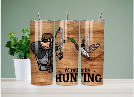 I'd Rather Be Hunting Tumbler 20oz, Duck Hunting Stainless Steel Cup, Hunter Gift, Outdoor Hunting Mug, Rustic Wood Wrap Design