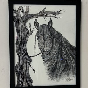 painting of horse, drawing of horse, antique drawing of horse, original and signed , hand made drawing, office decor, home decor, horse
