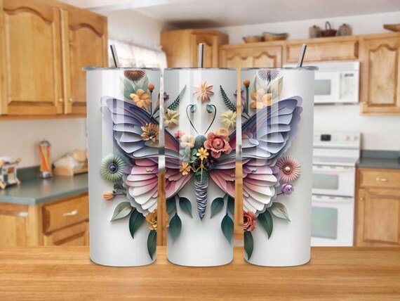 Butterfly Floral Stainless Steel Tumbler, Insulated 20oz Drinkware