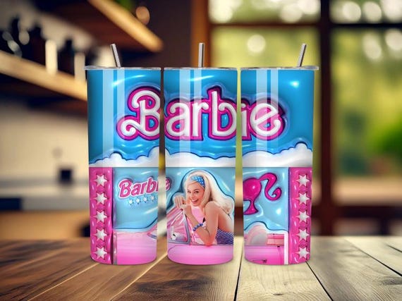 Barbie Inspired Pink & Blue 20oz Skinny Tumbler – Cute Glam Travel Cup Gift for Barbie Lovers