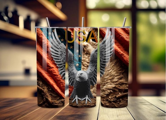 Premium Stainless Steel Tumbler with American Flag & Bald Eagle – 20 oz Double-Wall Insulated Patriotic Drinkware