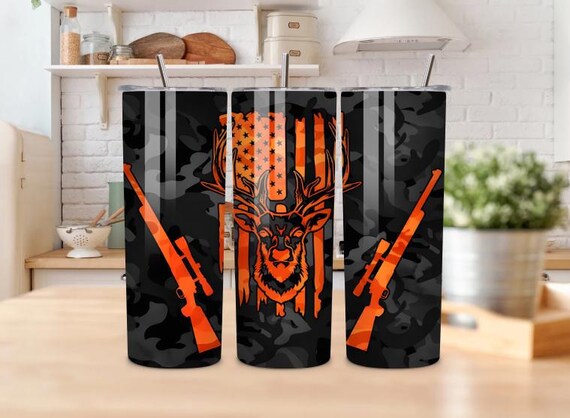 American Deer Hunting Tumbler | Patriotic Buck, Camo Stainless Steel 20oz