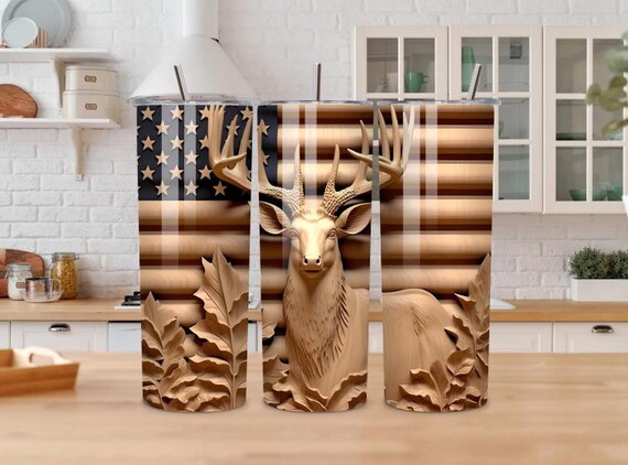 American Deer Tumbler | Patriotic Buck, USA Flag 20oz Stainless Steel