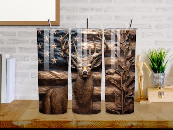 Deer American Flag Tumbler | Rustic Hunting Stainless Steel Cup