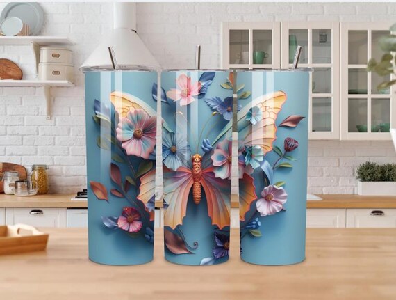 Butterfly Floral Tumbler | Insulated Stainless Steel Travel Mug