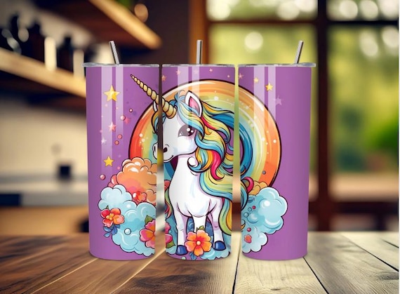 Colorful Unicorn Rainbow Tumbler  Kids Cup with Vibrant Flowers, Fantasy Gift for Girls, Magical Drinkware, for Joyful Moments