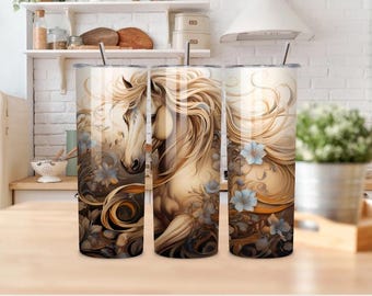 Floral Horse Tumbler | Elegant Western Stainless Steel Travel Mug, Elegant Horse Tumbler 20oz, Floral Horse Stainless Steel Tumbler, Horse