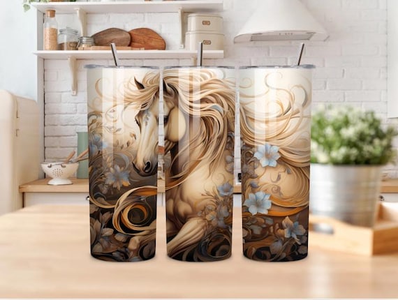Floral Horse Tumbler | Elegant Western Stainless Steel Travel Mug