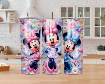 Glitterbeker cartoonmuis | Roestvrijstalen beker van 20 oz, schattige roze muisbeker met strik 20 oz, cartoon meisjesmuis roestvrijstalen beker, kinderen