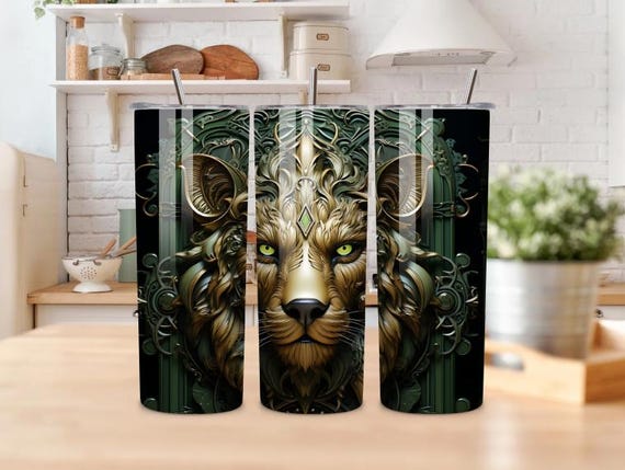 Mystic Lion Tumbler, Fantasy Forest Stainless Steel Cup, Hunter Gift