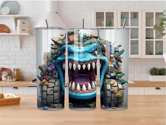 Monster Face 20oz Tumbler, 3D Creature Design, Horror Style Cup, Stainless Steel Skinny Tumbler, Unique Gift