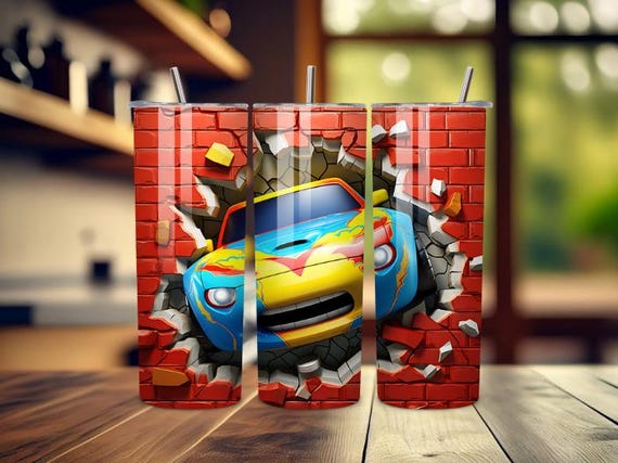 Cartoon Racing Car 20oz Tumbler Colorful Kids Travel Mug Stainless Steel Cup With Straw Fun Car Gift for Boys and Car Lovers