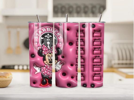 Pink Minnie Style 20oz Skinny Tumbler with Polka Dot Mouse Design, Cute Travel Cup Gift for Women and Girls