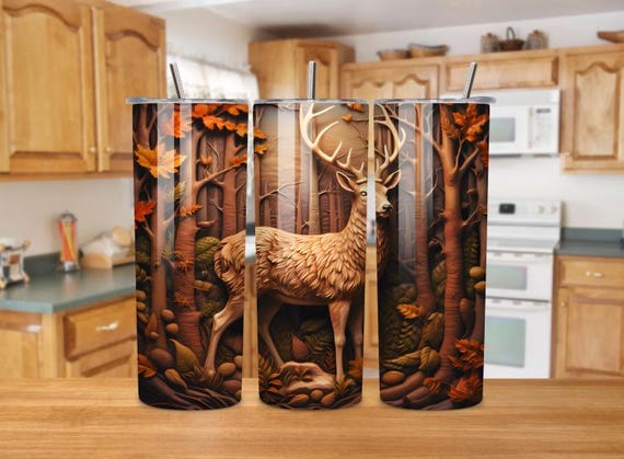 Embossed Deer 20oz Tumbler | Autumn Forest Stainless Steel Cup