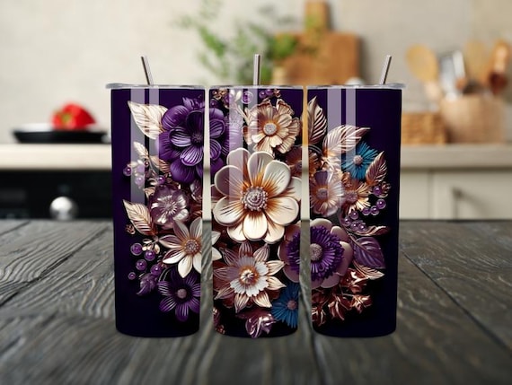 Purple Floral Tumbler | 20oz Stainless Steel Insulated Cup